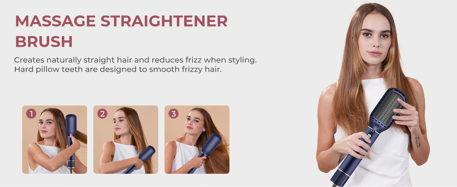 Мультистайлер для волосся 6 в 1 MogaWave Hairstyler Pro Airbrush: стайлер з феном, круглою щіткою для об'єму, вирівнювачем та насадками для завивки (Синій)