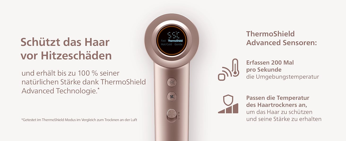 Фен для волосся Philips Series 8000 BHD837/10 з безщітковим DC-двигуном, ThermoShield Advanced, 1400 Вт, Рожеве шампанське (з дифузором та стилізуючою насадкою)