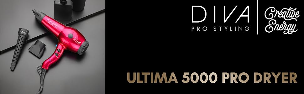 Професійний фен для волосся DIVA Pro Styling Ultima 5000 Pro, 2200 Вт, AC-мотор, фіолетовий