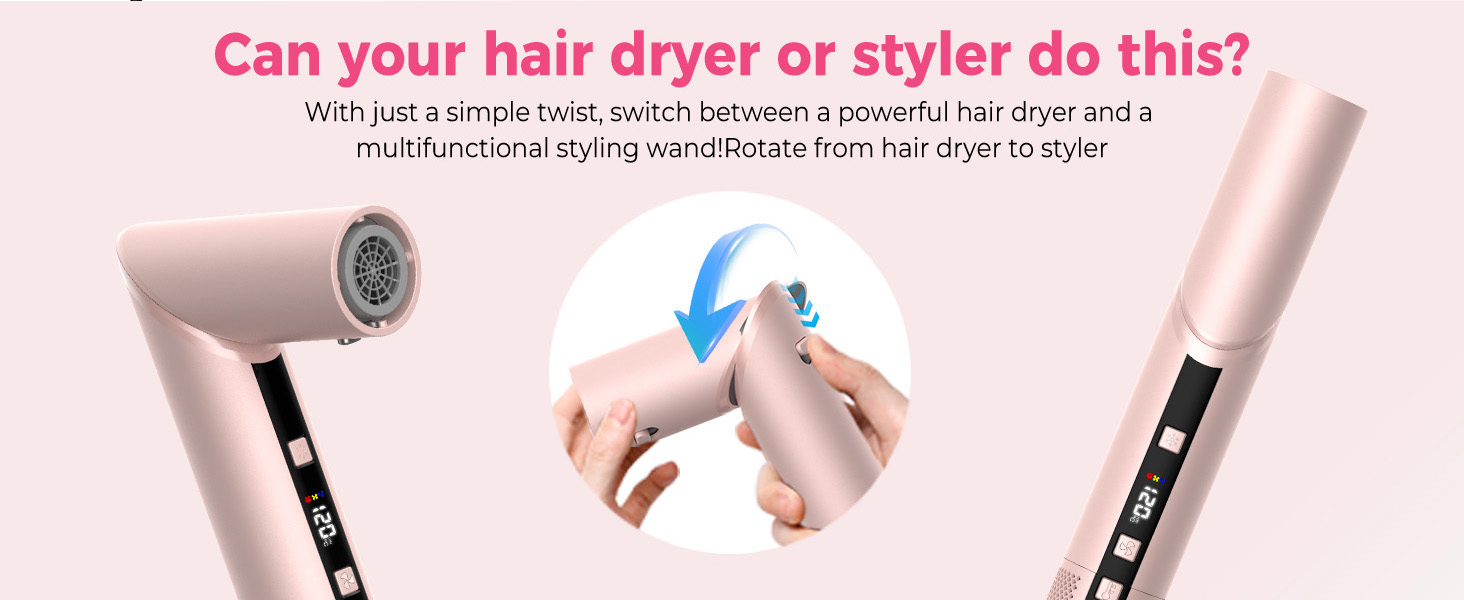 Мультистайлер для волосся 5 в 1 UKLISS Airstyler Pro 1000W: фен, круглі щітки для об'єму, плойка та випрямляч, Рожевий