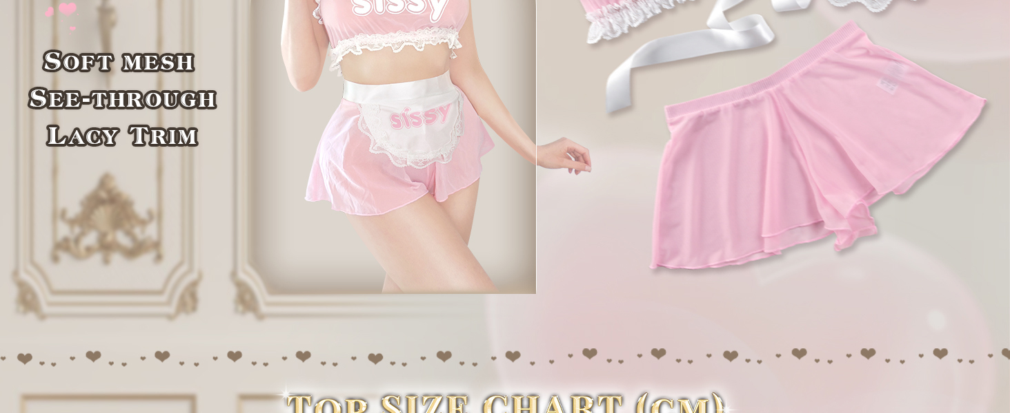 Комплект жіночої/чоловічої нижньої білизни LittleForBig з прозорого мережива: бра, труси, спідниця знімною зав'язкою (M, Рожевий)