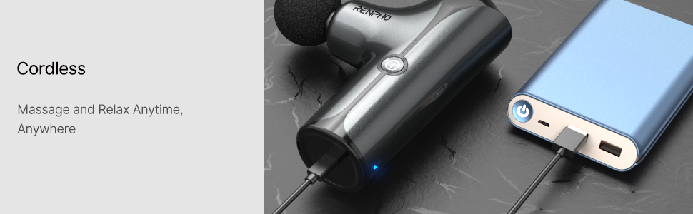 Міні-перкусійний масажер RENPHO Massage Gun для глибокого масажу м'язів, 5 режимів, 4 насадки, портативний ручний масажер, чорний
