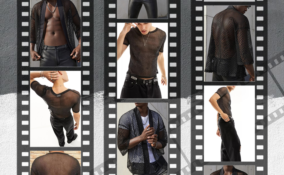 Чоловіча сітчаста футболка Detwen - прозора сорочка для клубу, чорна