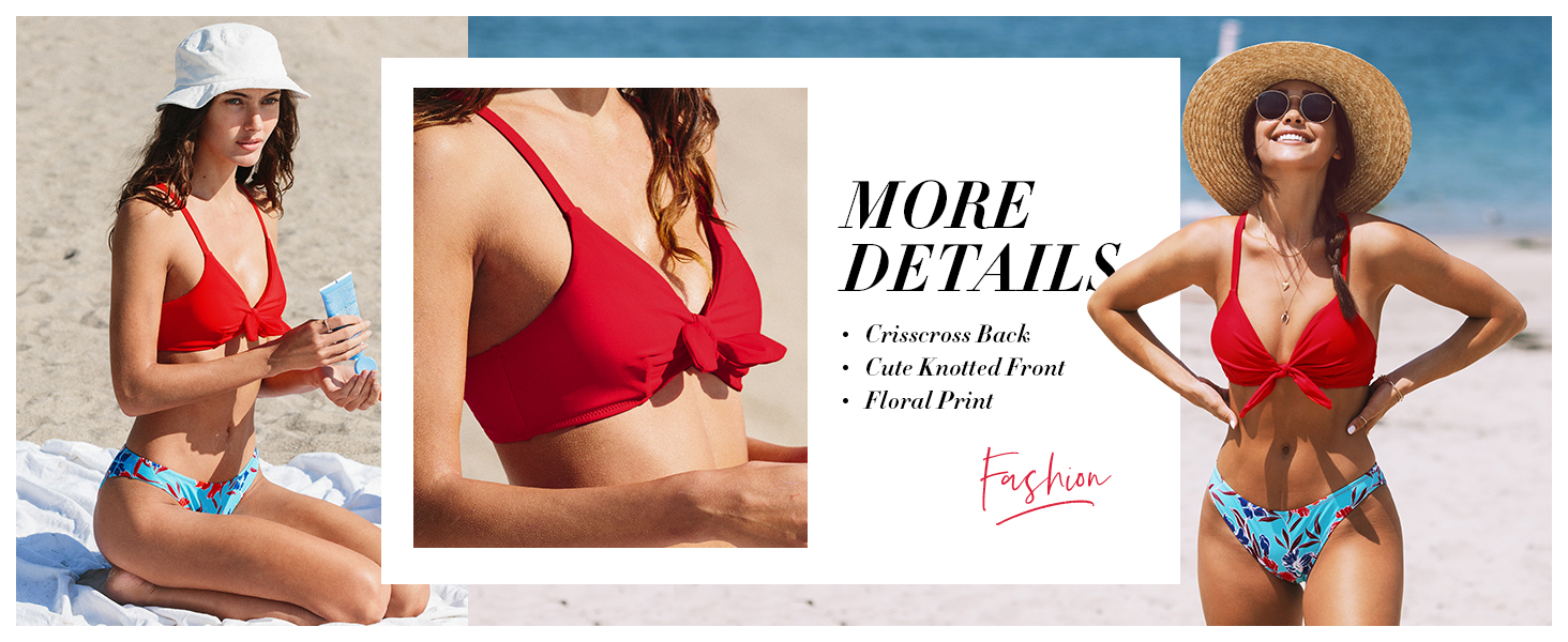 CUPSHE Bikini Set Daen: двочастинний купальник з V-подібним вирізом, зав'язками спереду, низькою талією та перехресними бретелями. Темно-зелений візерунок, розмір XL, колір Hot Pink