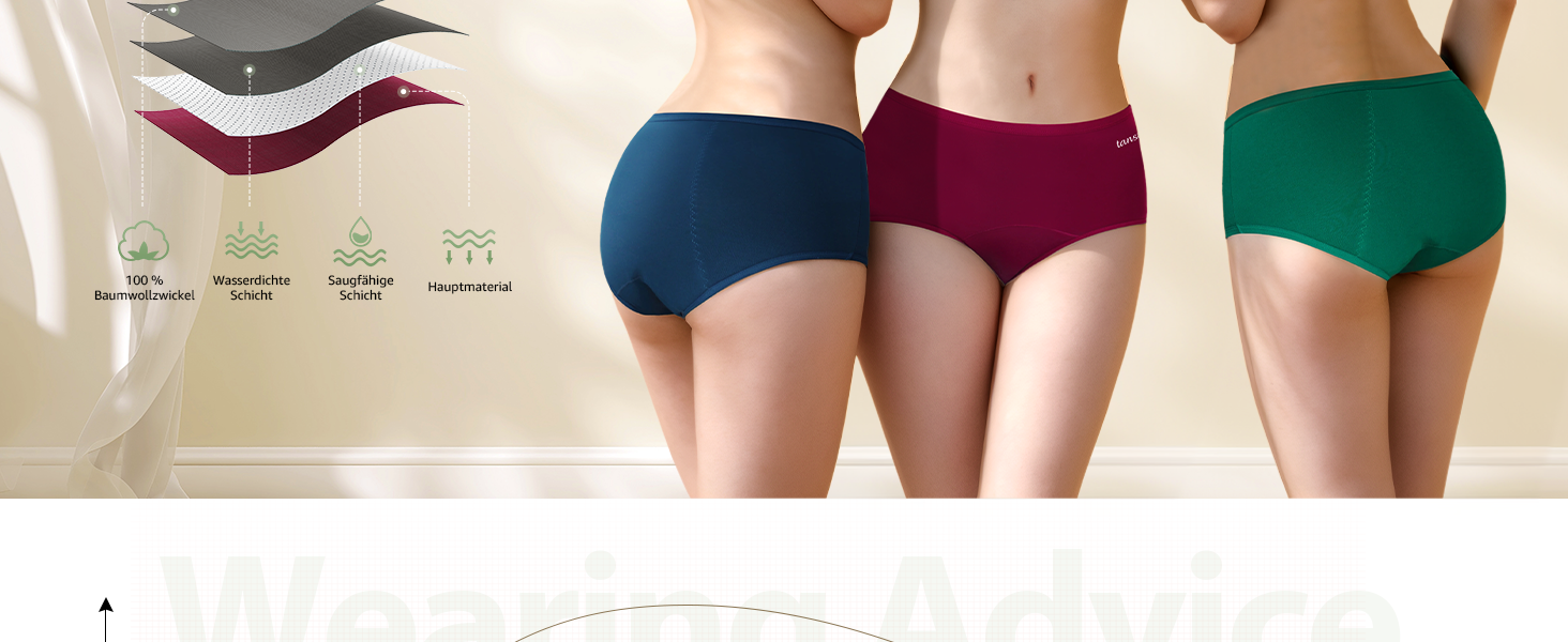 Труси для критичних днів TANSTC з сильною поглинанням, бавовна, для жінок та дівчат, висока талія, 3 шт. (Темно-синій + Чорний + Бордовий, XL)