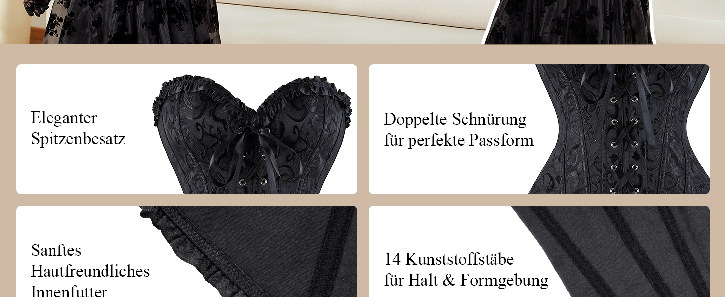 TRIWORKS Корсетний топ для жінок: корсеж, шнурівка, бюстгальтер, корсет, сатин, мереживо, для карнавалу та Різдва, S-XXL, чорний та червоний XL