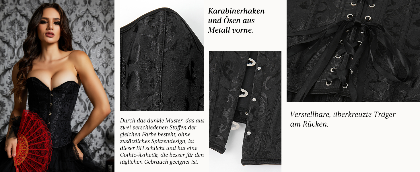 Корсетний топ SLIMBELLE для повних грудей: готичний корсет з мереживом та екошкіри, з тангa, чорний (S)