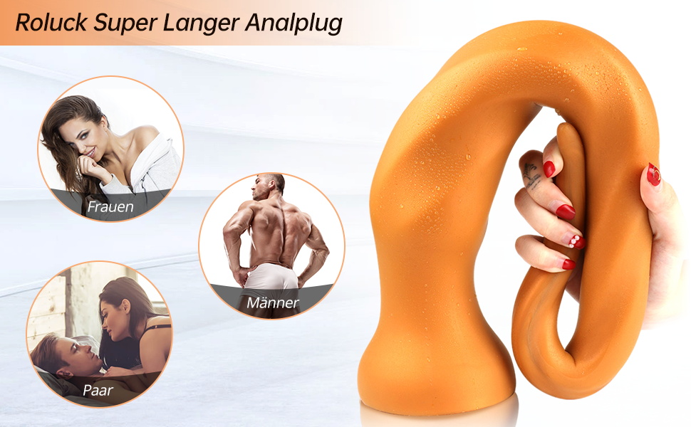 Анальний плаг Roluck для чоловіків, 54 см, з м'якого силікону, з присоском для масажу простати та анального оргазму