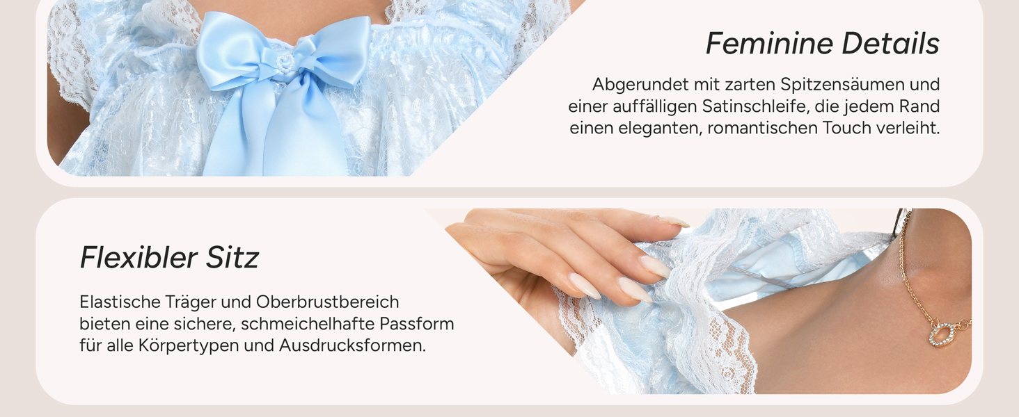 Ніжне мереживне нічне плаття/костюм для косплею Satini Dessous Sissy Babydoll, блакитний колір