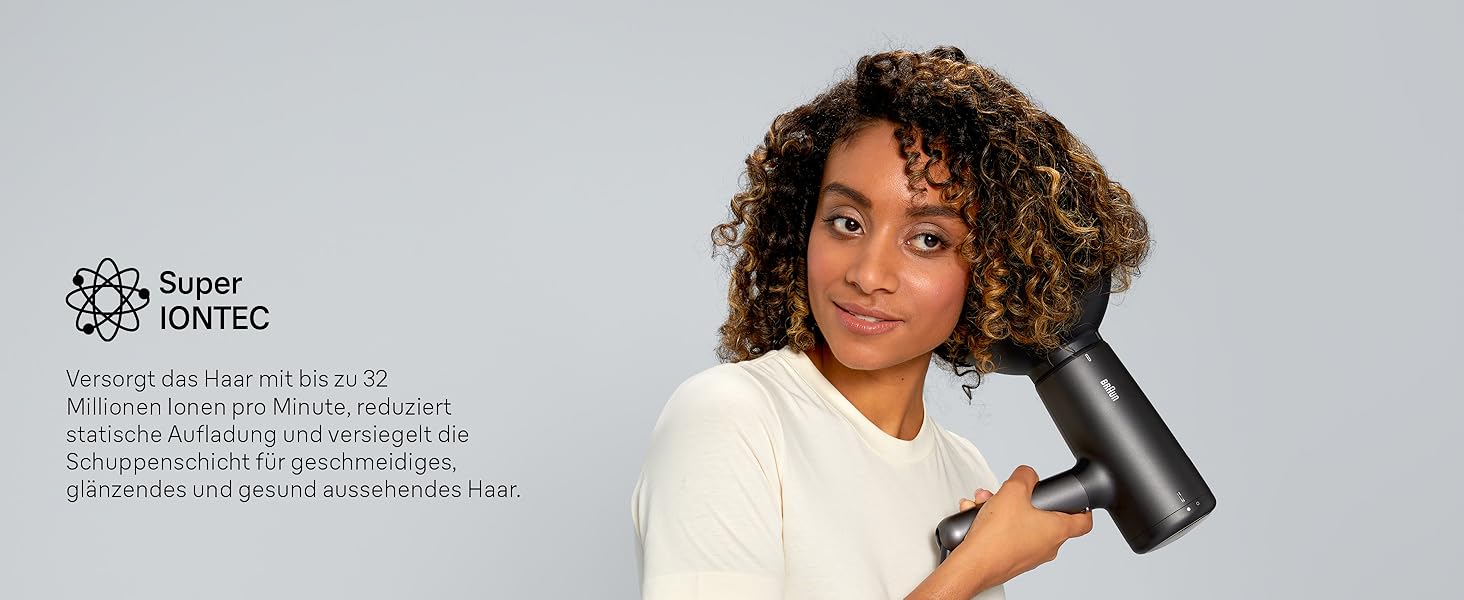Фен для волосся Braun Haartrockner HD4.2 з дифузором та насадкою для стайлінгу, технологія Super IONTEC, 2100 Вт, 3 температури та 3 швидкості, чорно-сірий, BRHD425E