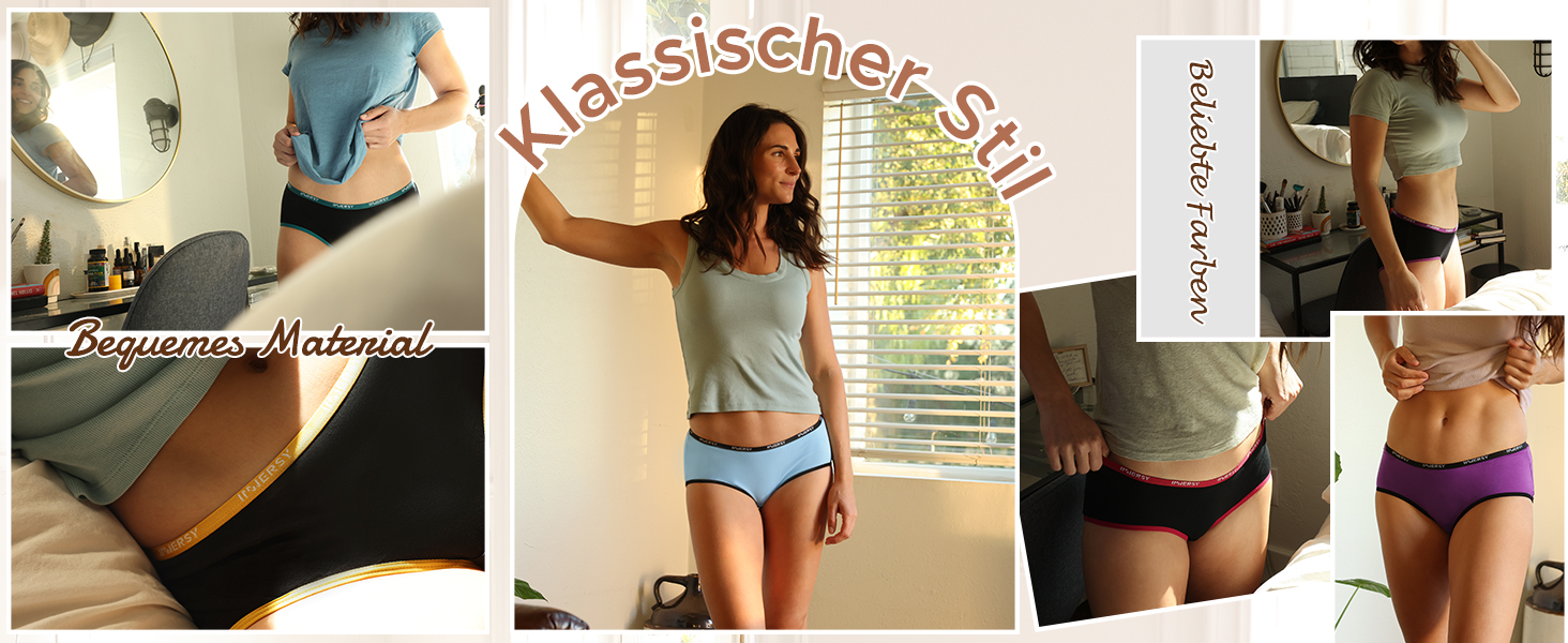 Сліпепи жіночі бавовняні INNERSY, комплект 6 шт, трусики-хіпстер, зручні, розмір M, темно-кольорові