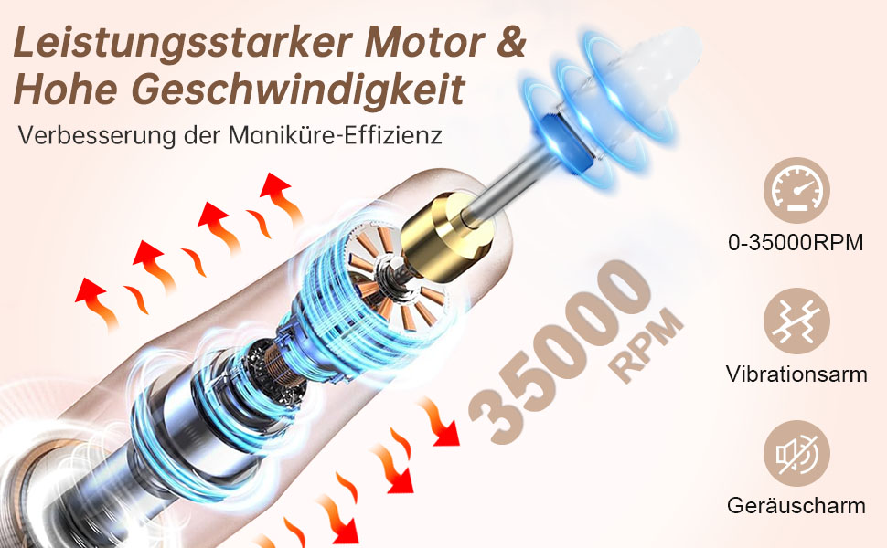 Електричний апарат для манікюру та педикюру Kredioo 11 в 1, 35000 об/хв, з LED-дисплеєм для гель-нігтів, колір шампань