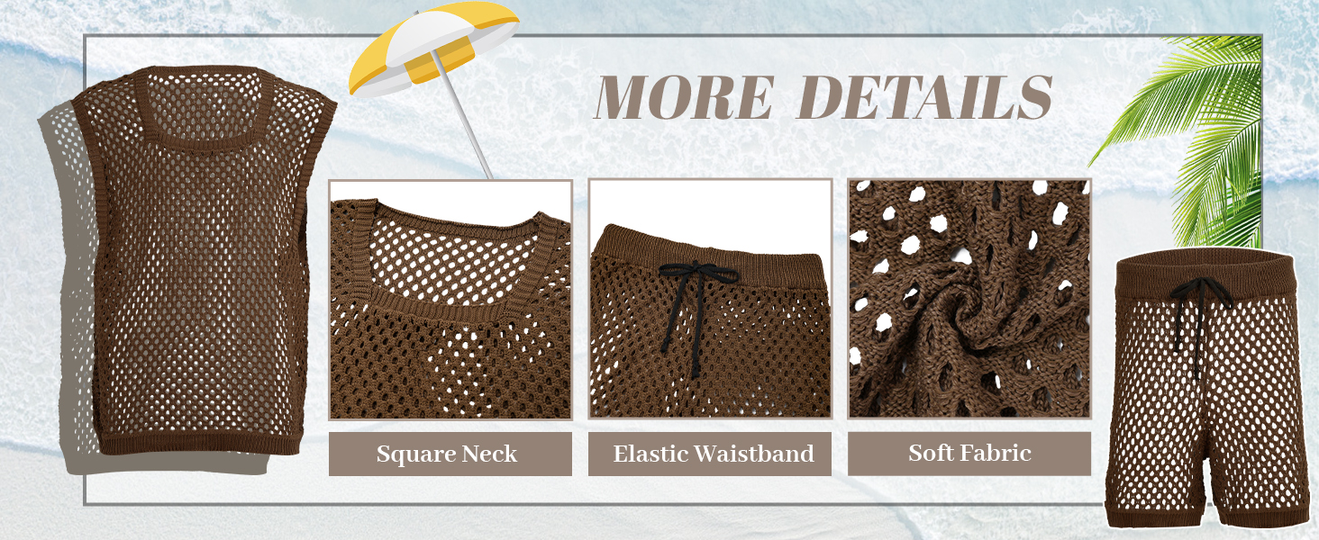 Костюм мереживний чоловічий AIEOE 2-кількісний, футболка та шорти, сітка, колір бежевий, розміри M-3XL