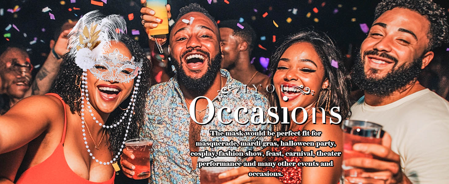 Маска для жінок IYOU, біла, з пір'ям та перловим намистом, для карнавалу, вечірки, балу