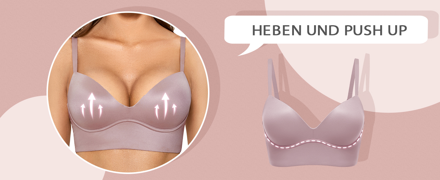 DOBREVA бюстгальтер без кісточок Push Up, T-shirt, BHS, з м'якою підтримкою, гладкий, 75B, бежевий