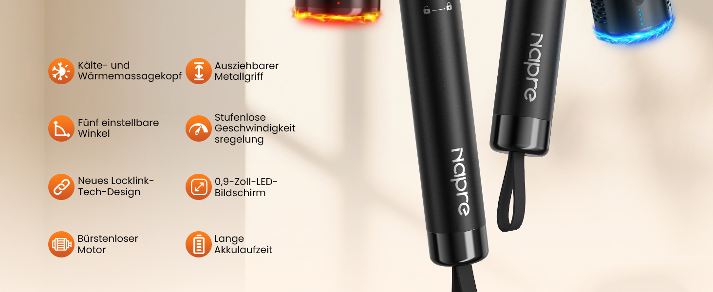 Перкусійний масажер Napre Massage Gun з функцією підігріву та охолодження, складаний масажний пістолет для тіла, спини та плечей, 32 рівні швидкості, 5 кутів нахилу, Gloss Black