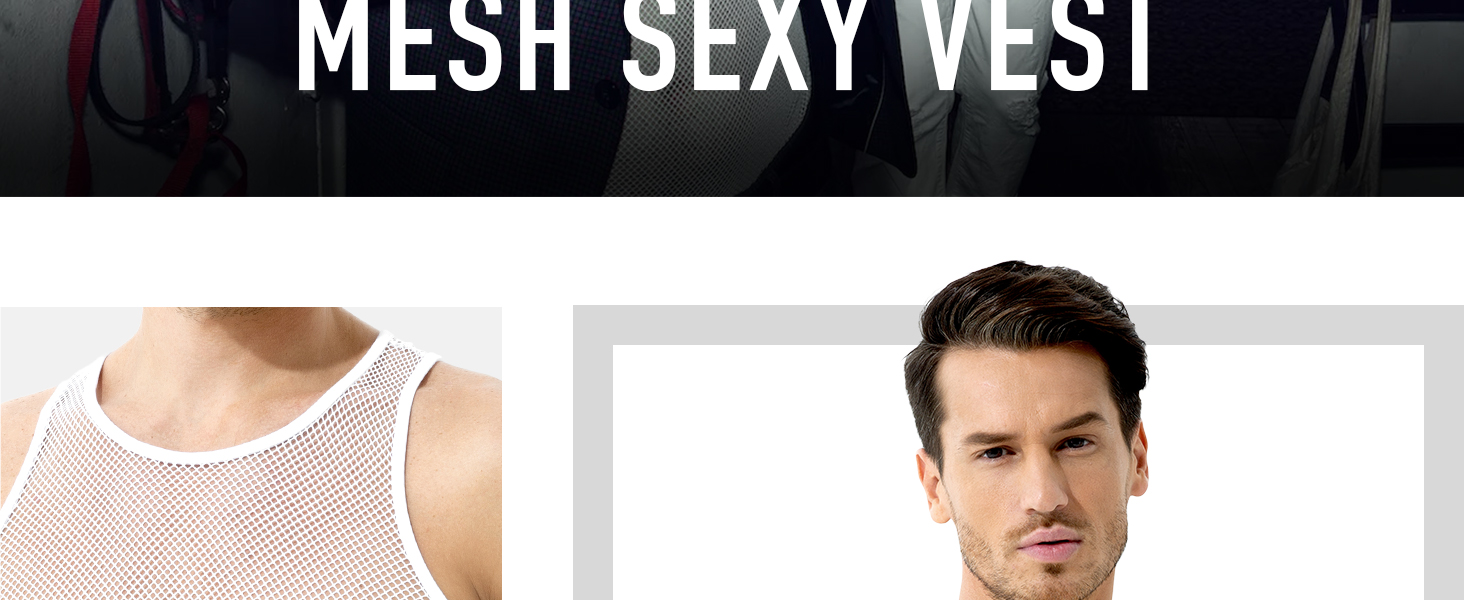 Чоловіча майка-сітка Casey Kevin Herren Netz Tank Top, прозора, з круглим вирізом, для клубної моди, чорна A1