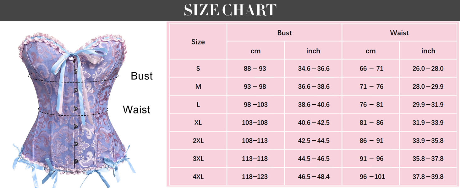 Корсет жіночий повномірний корсаж корсет топ готичний вінтажний корсаж сатиновий квітковий з кісточками бюстєль корсет топ для Хелловіну та карнавалу S-4XL блакитно-рожевий 4XL