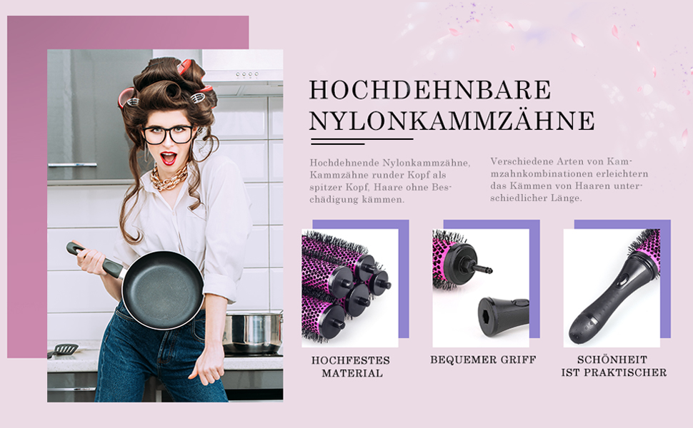 Набір бігудків Hivexagon для стайлінгу волосся зі змінними роликами (6 роликів, 1 ручка, 6 кліпс), різні розміри, чорний/рожевий