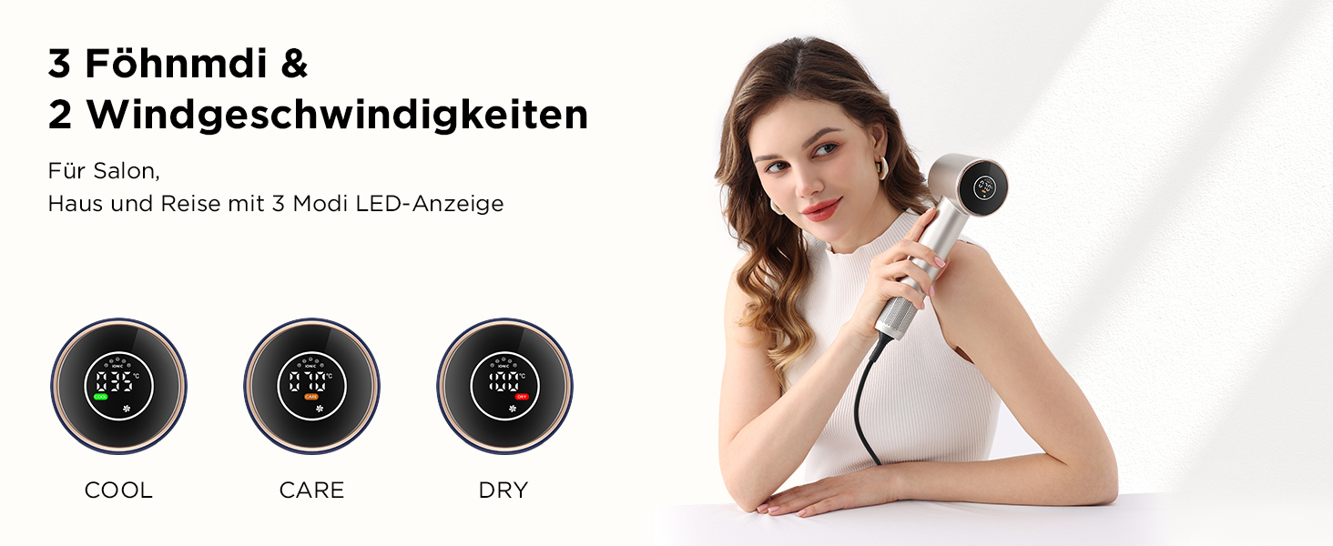 Професійний фен для волосся PARWIN PRO BEAUTY Air-Sonic з HD-LED дисплеєм, безщітковим мотором 110,000 об/хв та іонізацією (200 млн негативних іонів), швидке сушіння, колір шампань-срібло