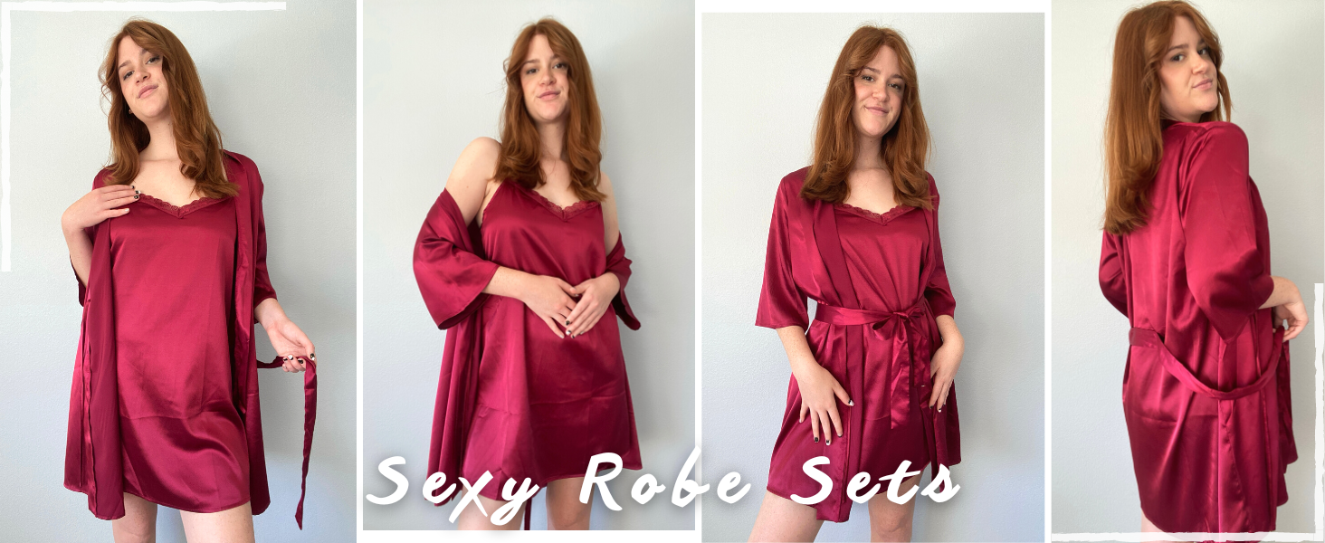 Світшот жіночий Екауер з нічною сорочкою, комплект сатину, сексуальна нічна сорочка, короткий халат, неглиже, весільний комплект, 2 шт., колір шампань, розмір XL