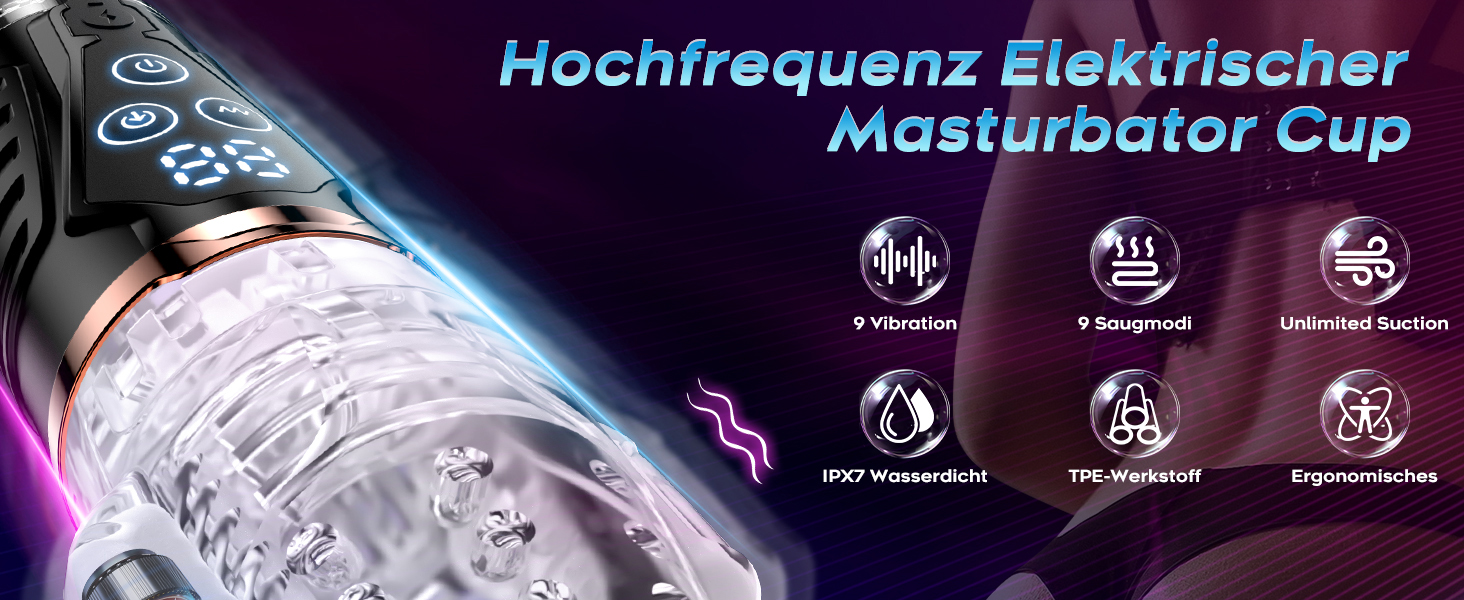 Електричний мастурбатор для чоловіків з 9 вібраційними режимами та 9 режимами вакуумної стимуляції, золотий. Іграшка для дорослих, соло-іграшка для чоловіків.