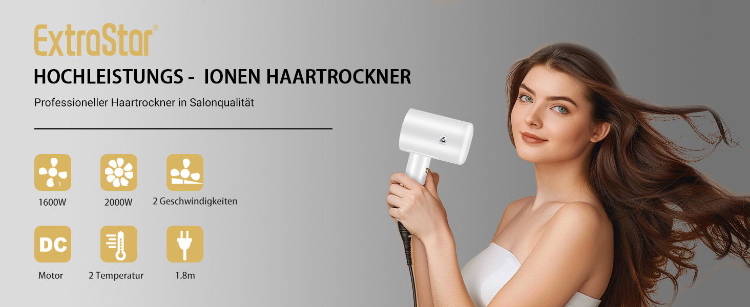 Професійний фен для волосся Haartrockner 2000W з іонізацією, дифузором та вузьким соплом, 2 швидкості та температури, захист від перегріву, білий