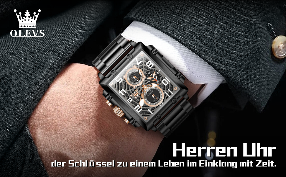 Чоловічий наручний годинник OLEVS Chronograph з шкіряним ремінцем, японський кварцовий механізм, водонепроникний, класичний елегантний стиль (модель 2958, чорний)