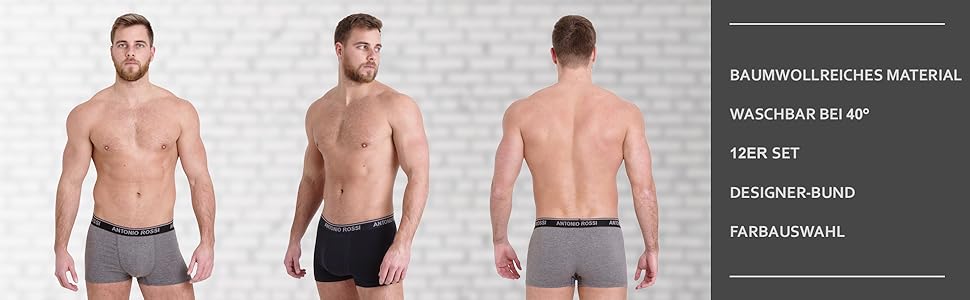 Боксерки чоловічі Antonio Rossi (12 шт.) - Multipack, чорний, сірий, білий, еластичний пояс