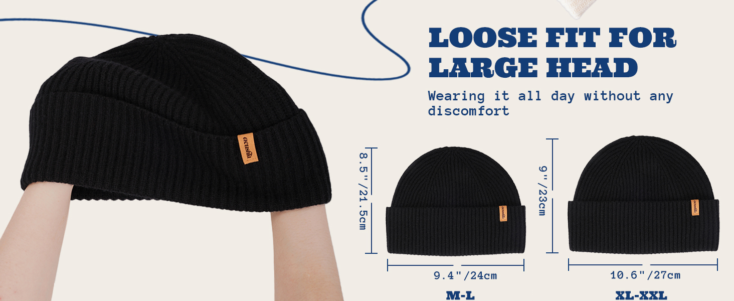 Зимова шапка біні ACUSHLA з 100% мериносової вовни, oversize (XL-XXL), колір кремовий