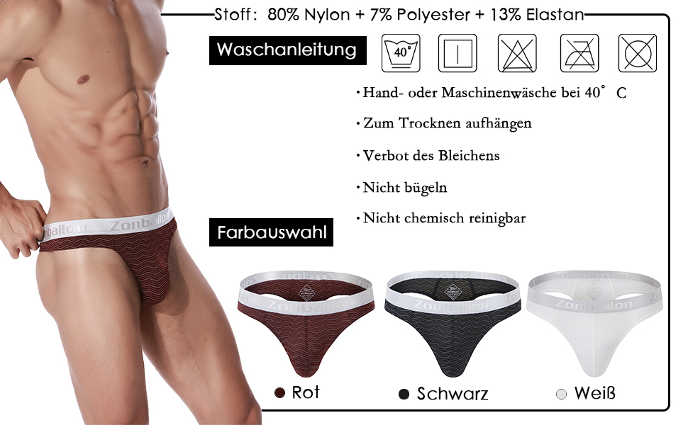 Чоловічі стрінги BIATWOWR з вирізом на спині - сексуальна, дихаюча та зручна білизна, темно-червоний, чорний, білий, 3XL
