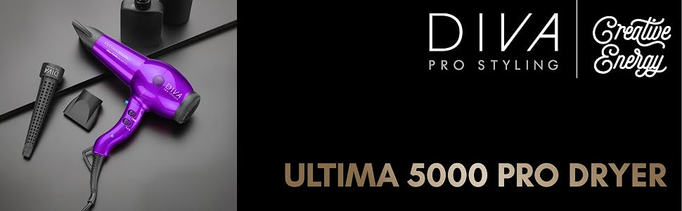 Професійний фен для волосся DIVA Pro Styling Ultima 5000 Pro, 2200 Вт, AC-мотор, фіолетовий