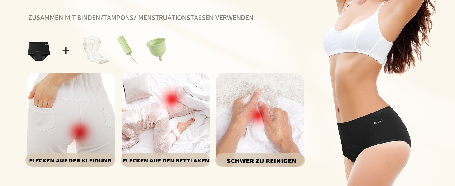 Труси для критичних днів TANSTC з сильною поглинанням, бавовна, для жінок та дівчат, висока талія, 3 шт. (Темно-синій + Чорний + Бордовий, XL)