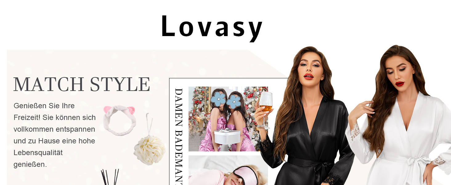 Жіночий халат Lovasy Satin Kimono з мереживом, довгий, колір сіро-зелений, розмір M