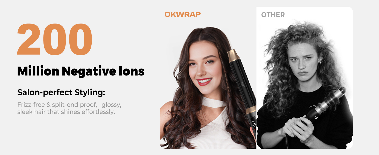 Набір для стайлінгу волосся OKWRAP 5 в 1: багатофункціональний стайлер з LCD-дисплеєм, браш-фен, плойка та термощітка для сушіння, об'єму та випрямлення волосся, чорний
