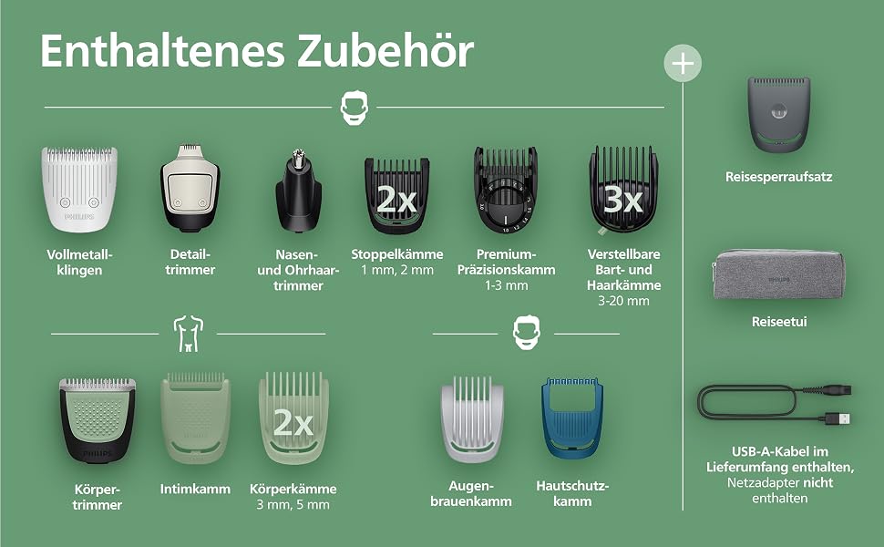 Універсальний тример Philips Multigroom Series 7000 MG7961/15 17-в-1 для обличчя, волосся та тіла, металеві леза, 26 налаштувань довжини (0,5-20 мм)