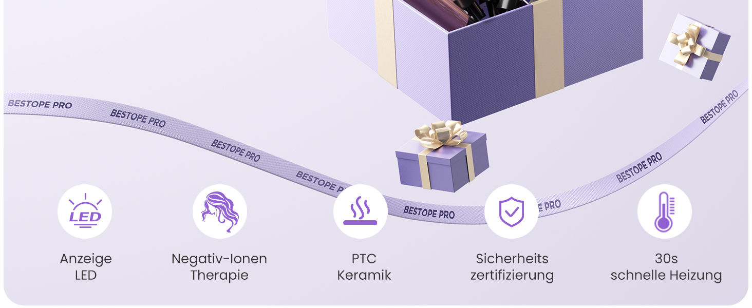Набір для завивки волосся 5-в-1 BESTOPE PRO: керамічний плойка-стайлер для великих локонів та хвиль, 2 температурні режими, антифриз, колір Rose Gold