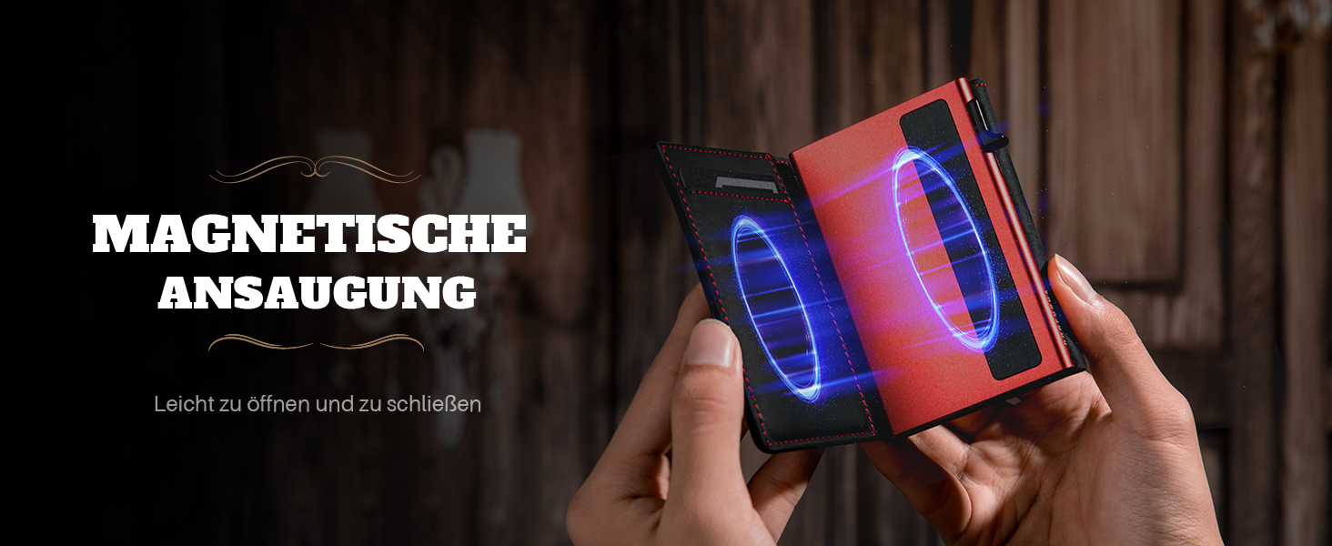 Чоловічий ультратонкий гаманець DODENSHA MagSnap з монетницею, RFID захистом та магнітним замком, на 10+ карток, чорно-червоний