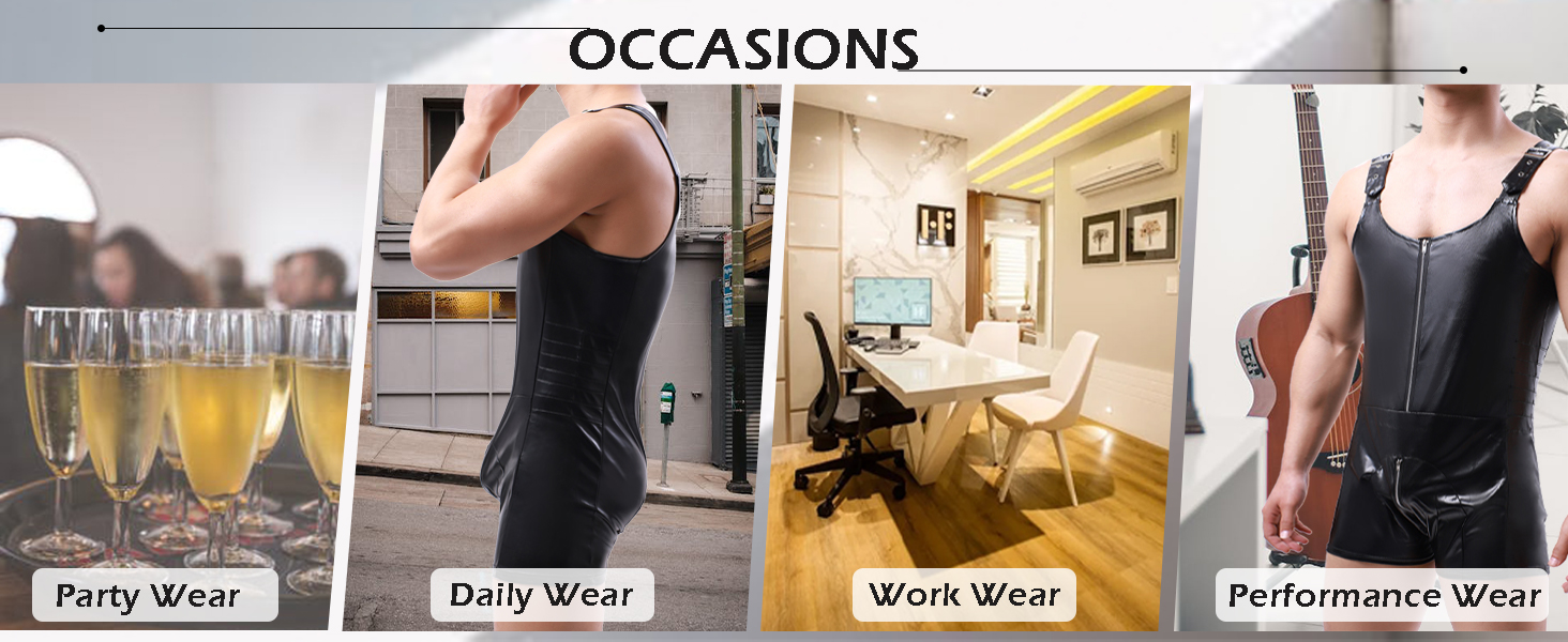 Чоловічі шорти QiaTi без рукавів, лосини на блискавці з екошкіри, боді з 2 кишенями, для повсякденного та клубного стилю, чорний, XL