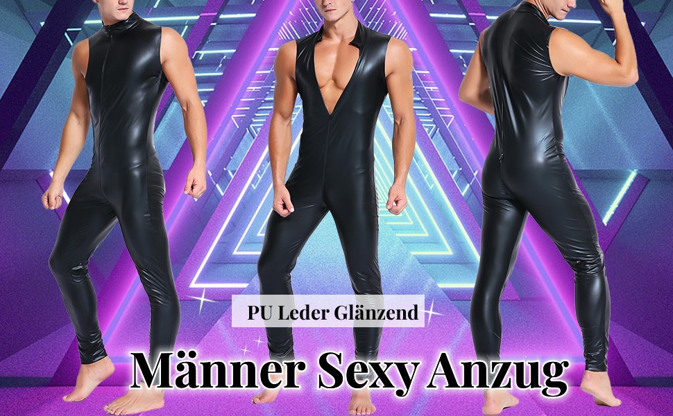 Чоловічий латексний боді Maeau, костюм з блискучої штучної шкіри, чорний, розмір M