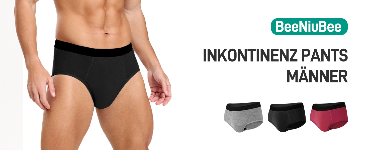 Труси для чоловіків BEENIUBEE від нетримання, 3 шт., бавовна, вбудований всмоктуючий шар 150 мл, багаторазові, витривалі, чорний, L