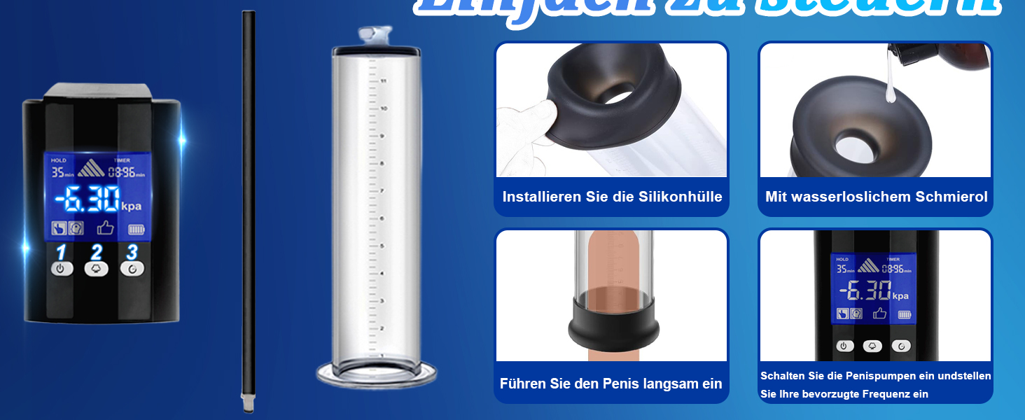 Електрична вакуумна помпа для чоловіків NAIXBTY для збільшення пеніса та покращення ерекції. Різні режими, вакуумна помпа для стимуляції, секс-іграшки. Розміри: 22.9*5.1 см