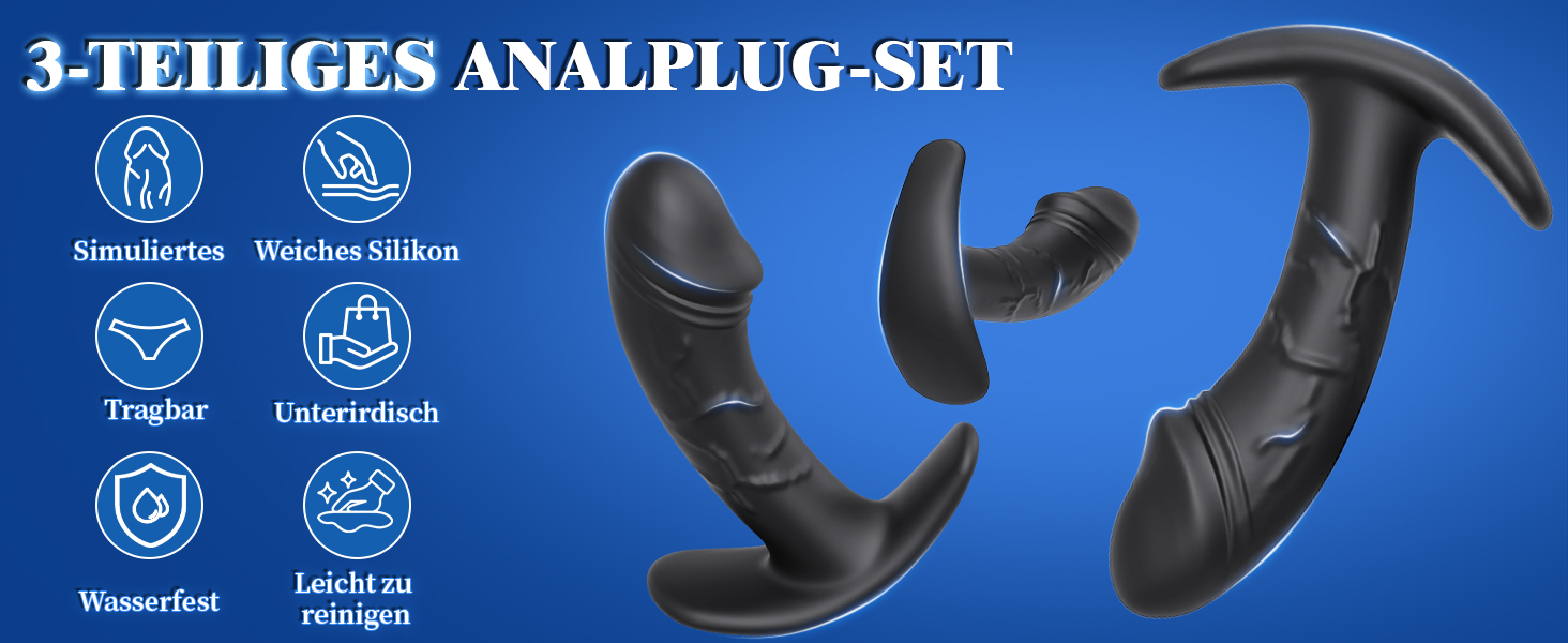 Анальний плагін (набір 3 шт) для жінок та чоловіків, силіконовий, T-подібна база - Dildo, секс-іграшка для початківців та досвідчених