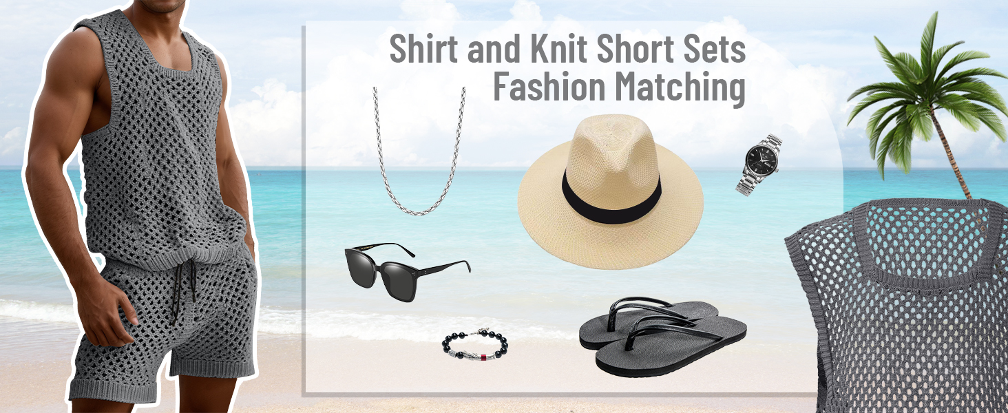 Костюм мереживний чоловічий AIEOE 2-кількісний, футболка та шорти, сітка, колір бежевий, розміри M-3XL