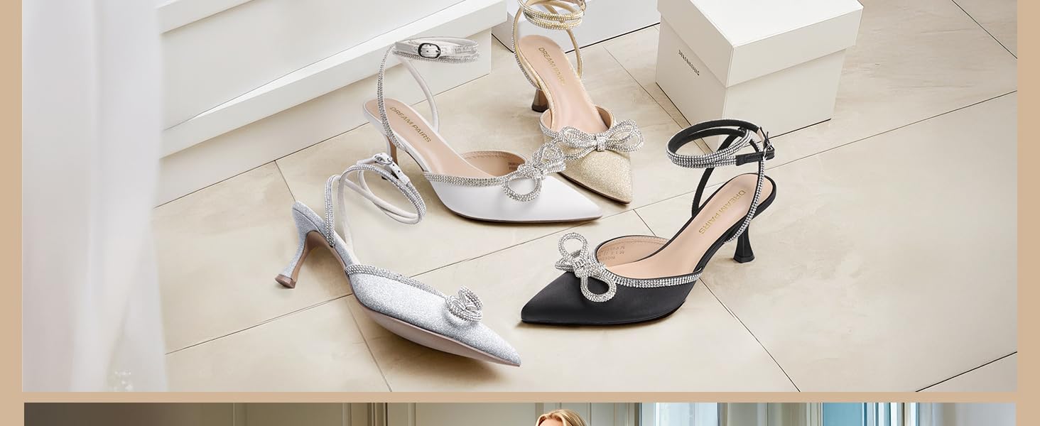 Жіночі туфлі-кітен-хілс Dream Pairs чорного кольору з декором у вигляді банта зі стразами, розмір 39 EU
