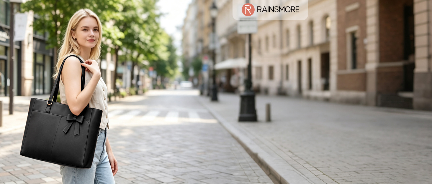 Жіноча сумка-шопер RAINSMORE великого розміру для ноутбука 15.6 дюймів, коричнева