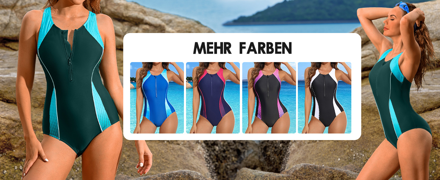 Чармо жіночий купальник для спорту з животом, цілісний з блискавкою спереду, купальник з чашками, чорний/білий, XL