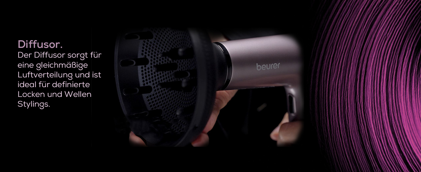 Фен для волосся Beurer HC 100 Excellence з цифровим двигуном, іонізацією та дифузором для об'єму, легкий та тихопрацюючий