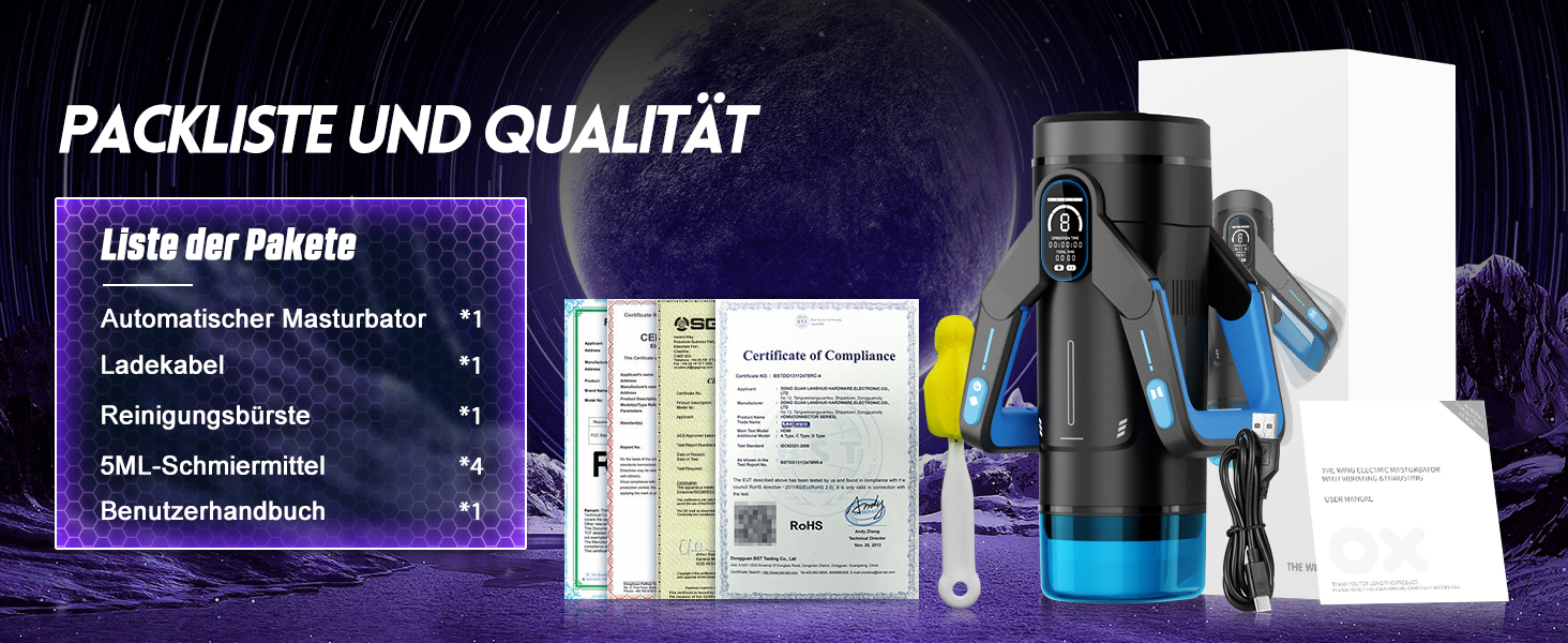 Інтимний масажер для чоловіків Eanatoys з 9 вібраціями, телескопічною функцією та LCD-дисплеєм (синій)