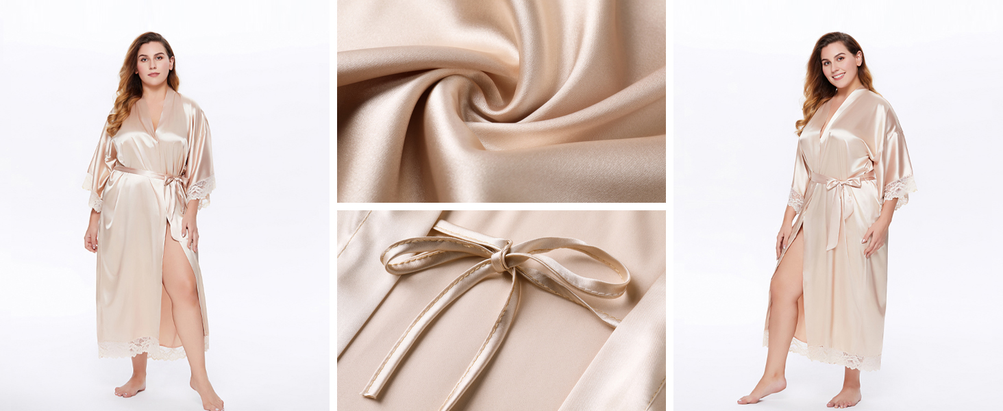 Халат жіночий BABEYOND довгий/короткий, однотонний, мереживний, атласний, шовковий, кімоно, літній, кава